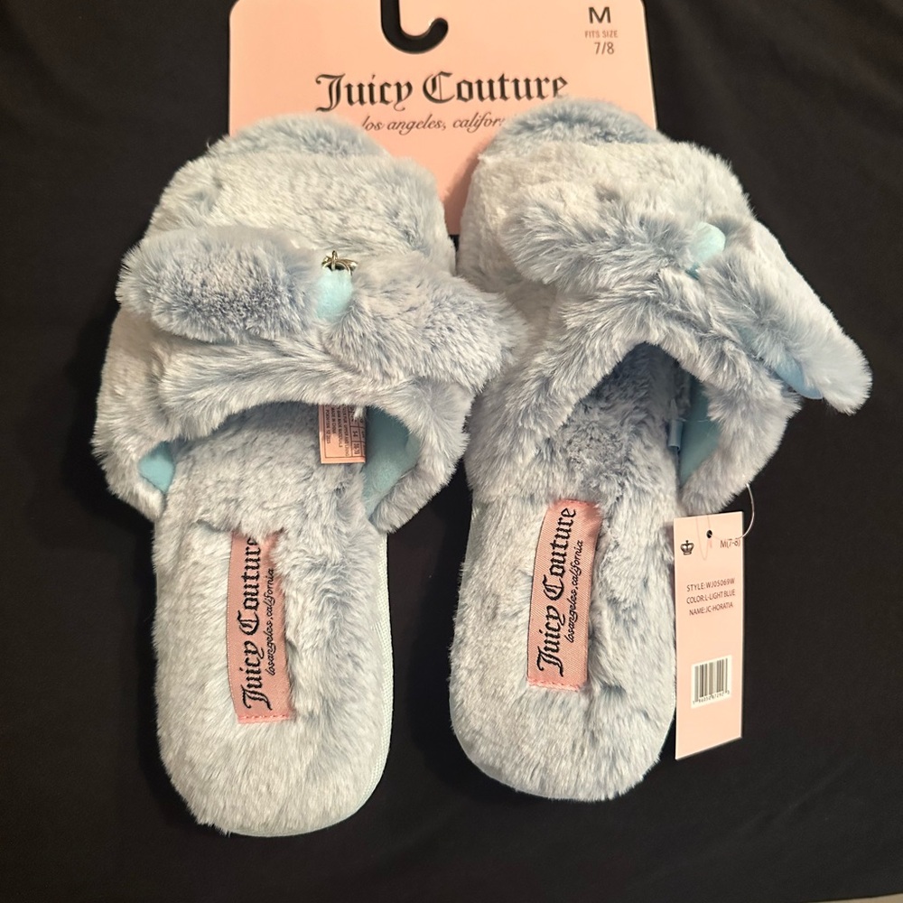Juicy Couture Soft Blue Plush Slippers